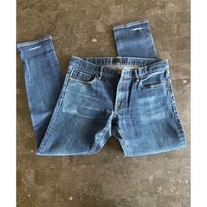 Uniqlo Mens Japanese  Kaihara Selvedge Denim Jeans Slim Straight 35x31 Distress